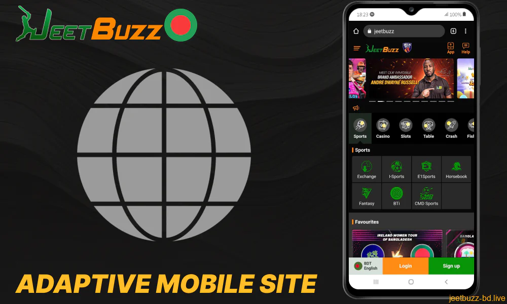 Adaptive version of the Jettbuzz mobile site for players from Bangladesh