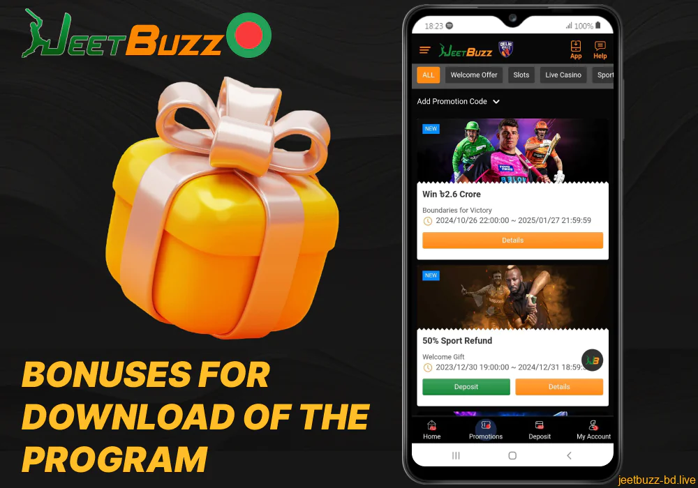 Jeetbuzz bonuses for downloading of the mobile app