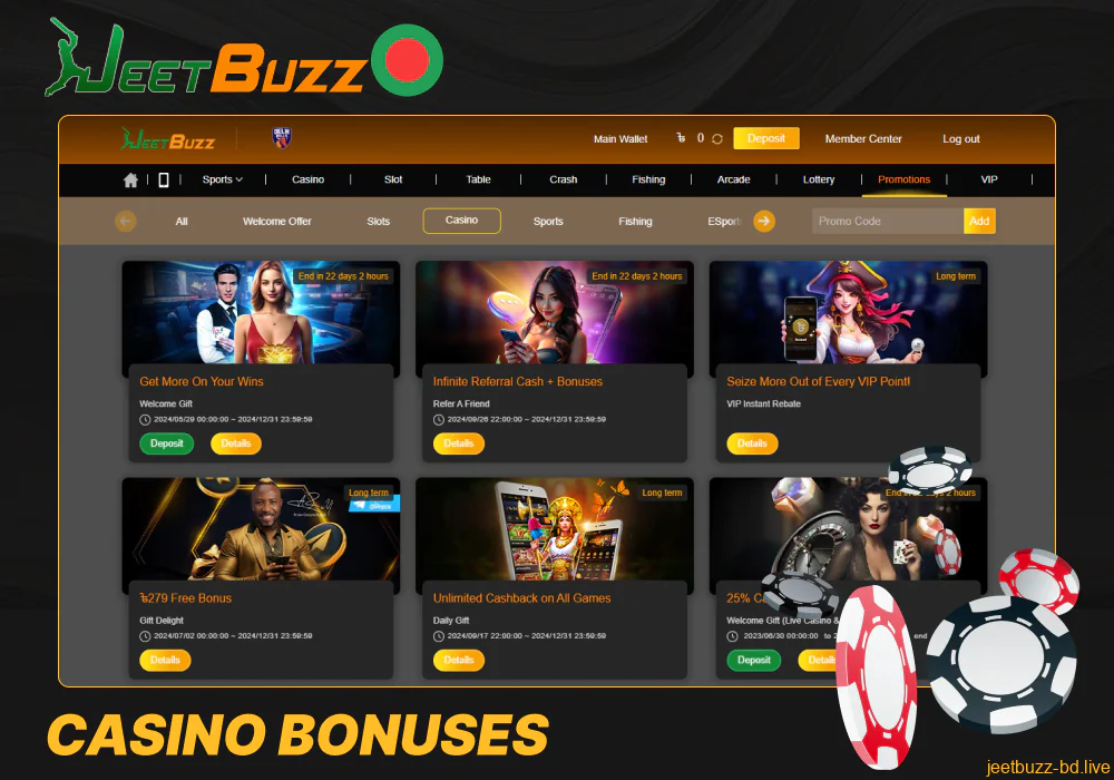 Casino bonuses available on Jeetbuzz Bangladesh