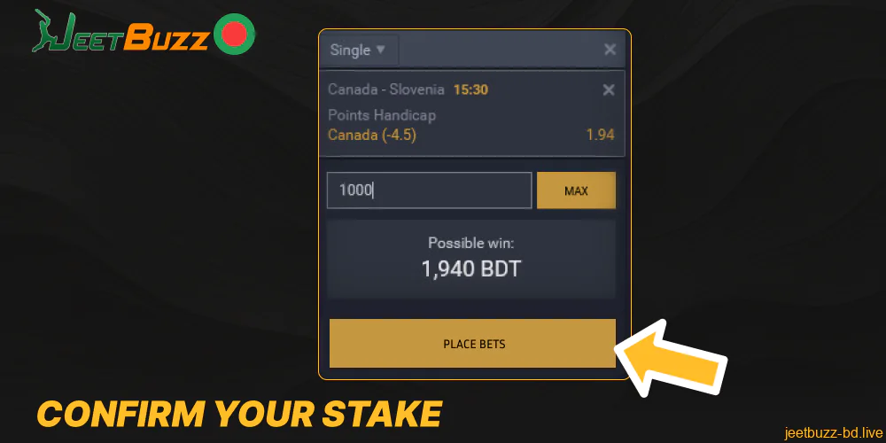 Confirm your stake on Jeetbuzz website