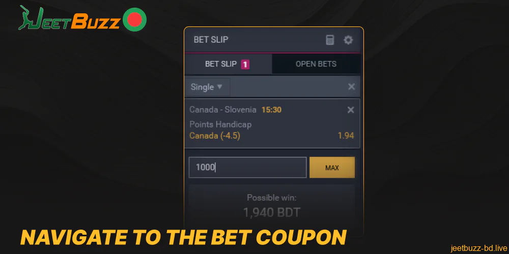 Navigate to the bet coupon on Jeetbuzz