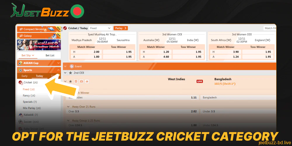 Opt for the Jeetbuzz cricket category