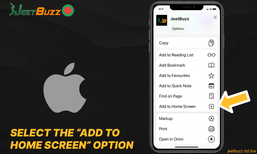 Select the “Add to Home Screen” option on the Jeetbuzz website