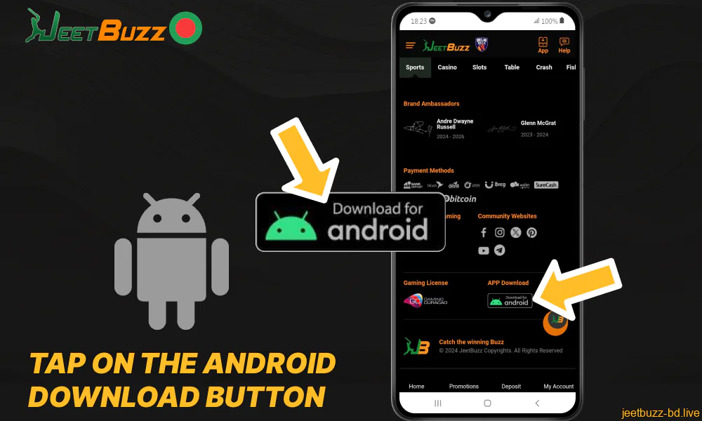 Tap on the Android download button on the Jeetbuzz website