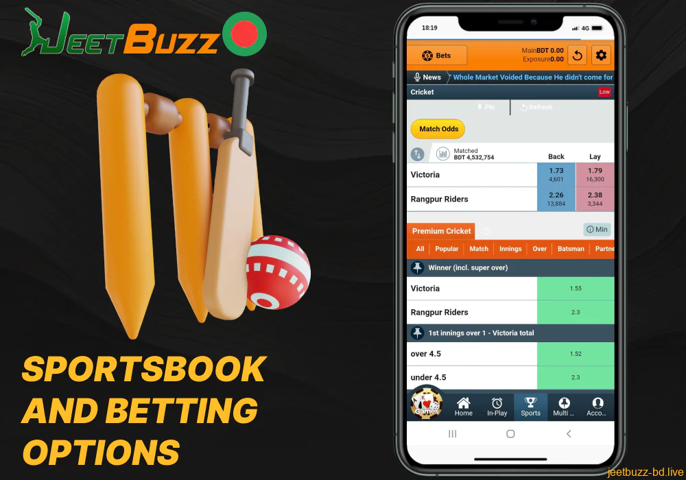 Sports betting options available in the Jeetbuzz mobile app